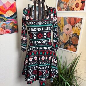 Derek Heart | let it snow long sleeved bodysuit skater dress | size small
